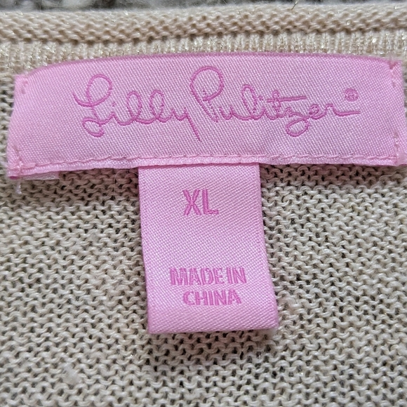 Lilly Pulitzer Tan Gold Shimmer Long Sleeve Linen Blend Button Up Cardigan XL - Picture 7 of 9